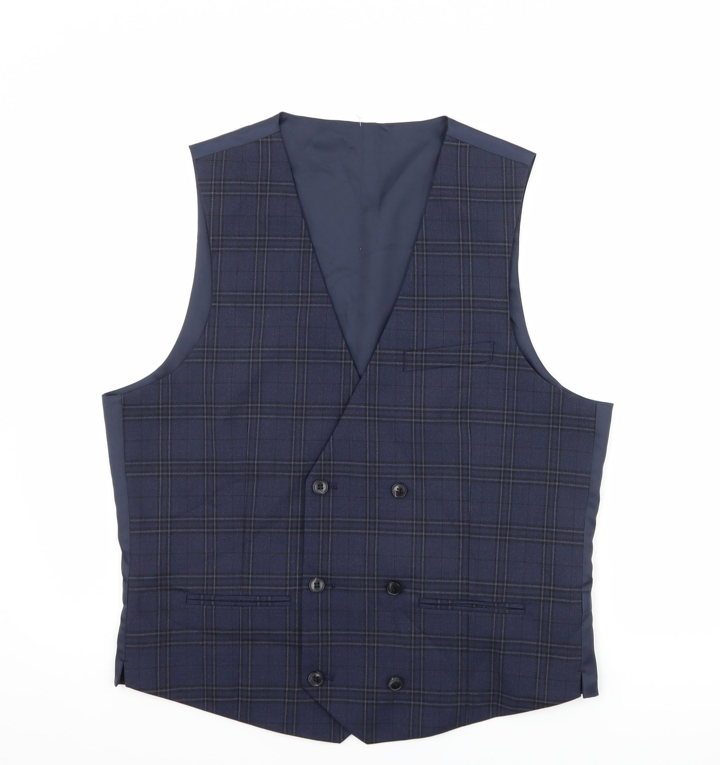 Marks and Spencer Mens Blue Check  Jacket Suit Waistcoat Size M