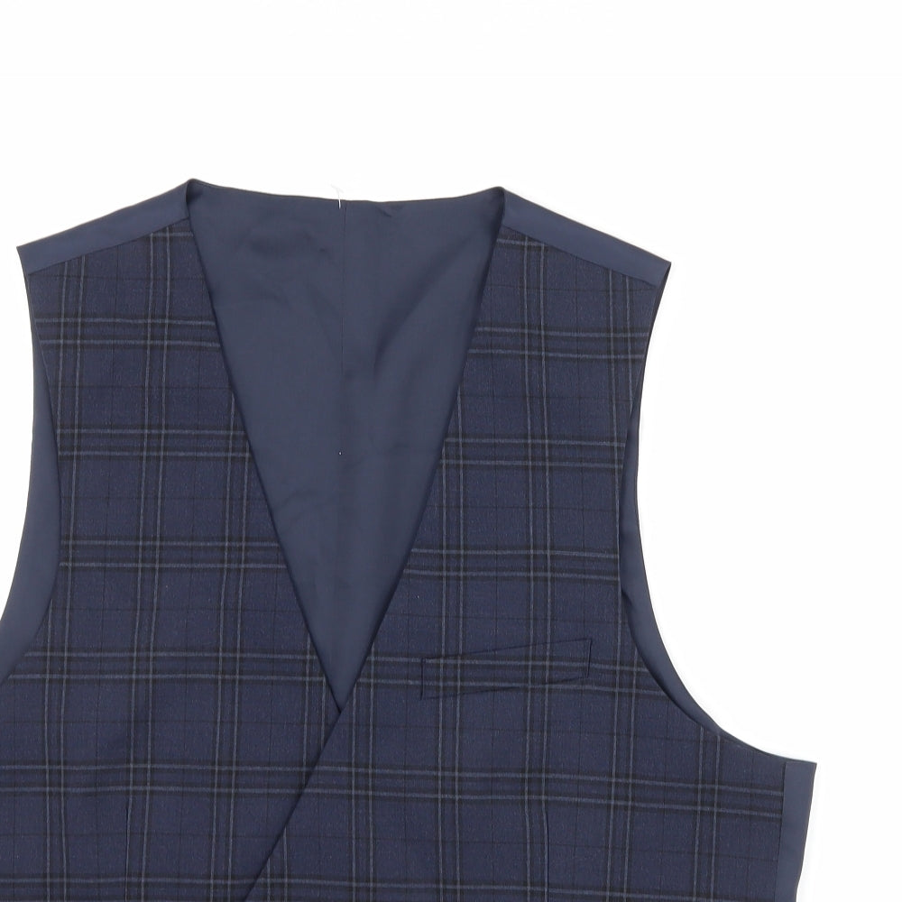 Marks and Spencer Mens Blue Check  Jacket Suit Waistcoat Size M
