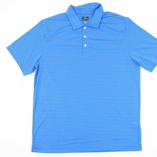tourney Mens Blue Striped   Polo Size L