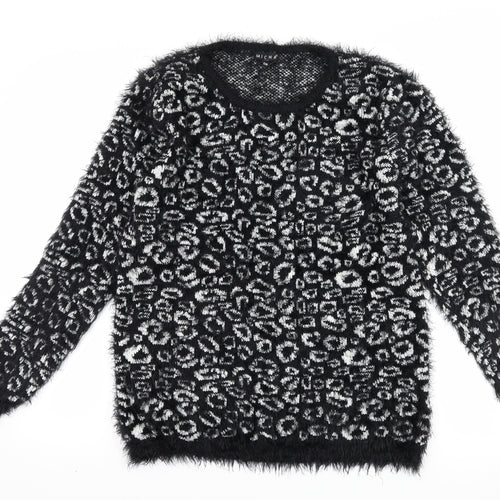 micha Womens Black Animal Print  Pullover Jumper Size S