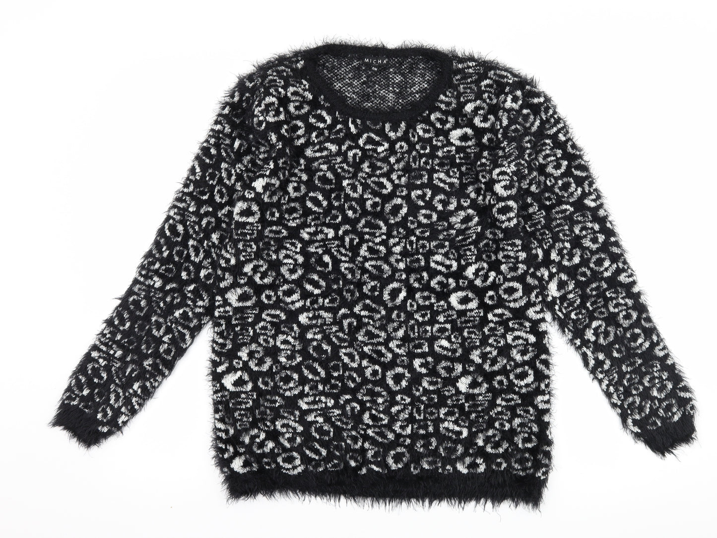 micha Womens Black Animal Print  Pullover Jumper Size S