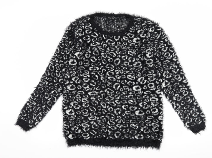micha Womens Black Animal Print  Pullover Jumper Size S