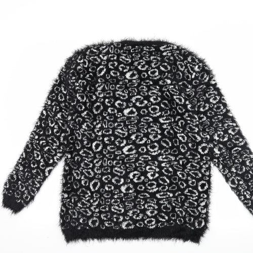 micha Womens Black Animal Print  Pullover Jumper Size S