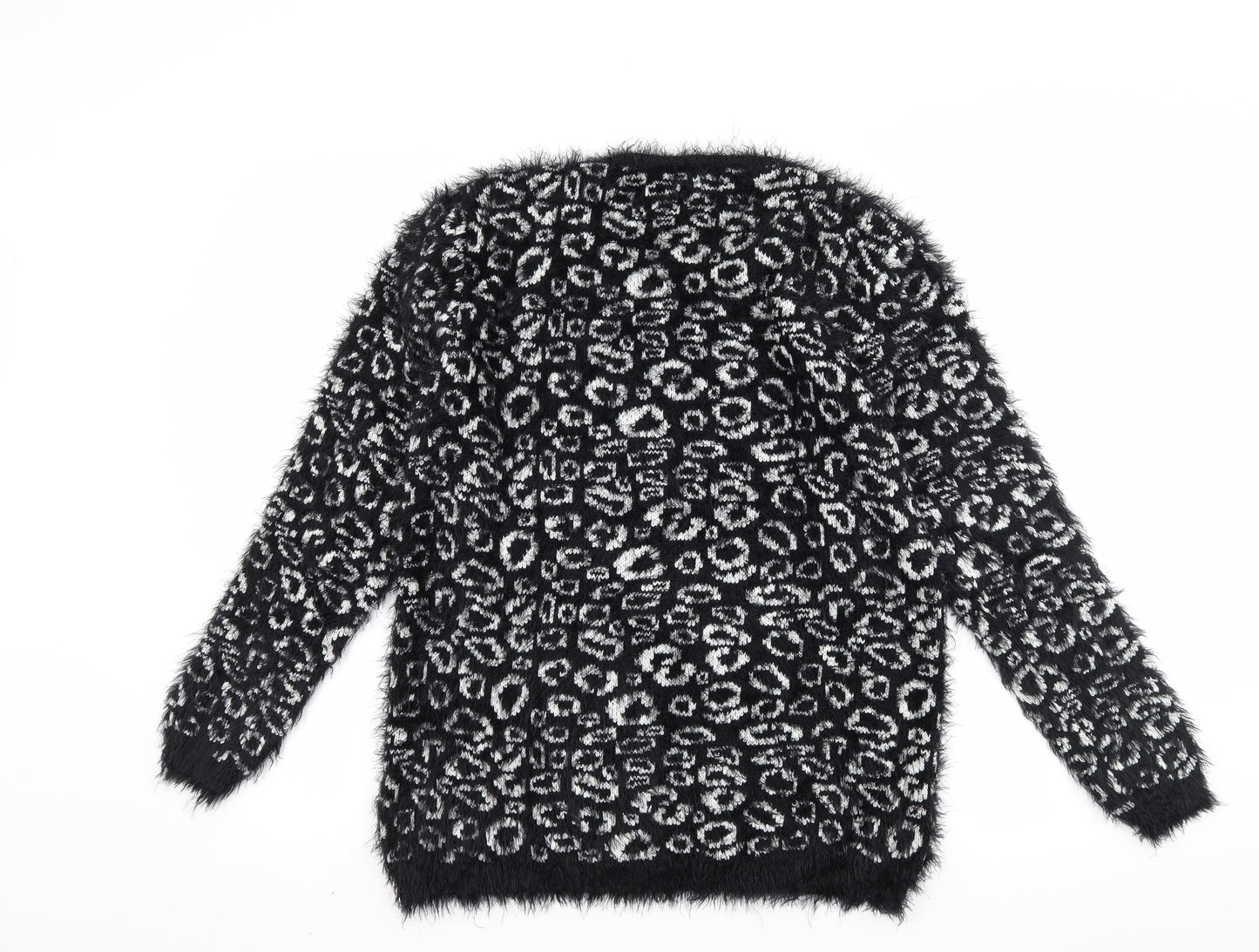 micha Womens Black Animal Print  Pullover Jumper Size S
