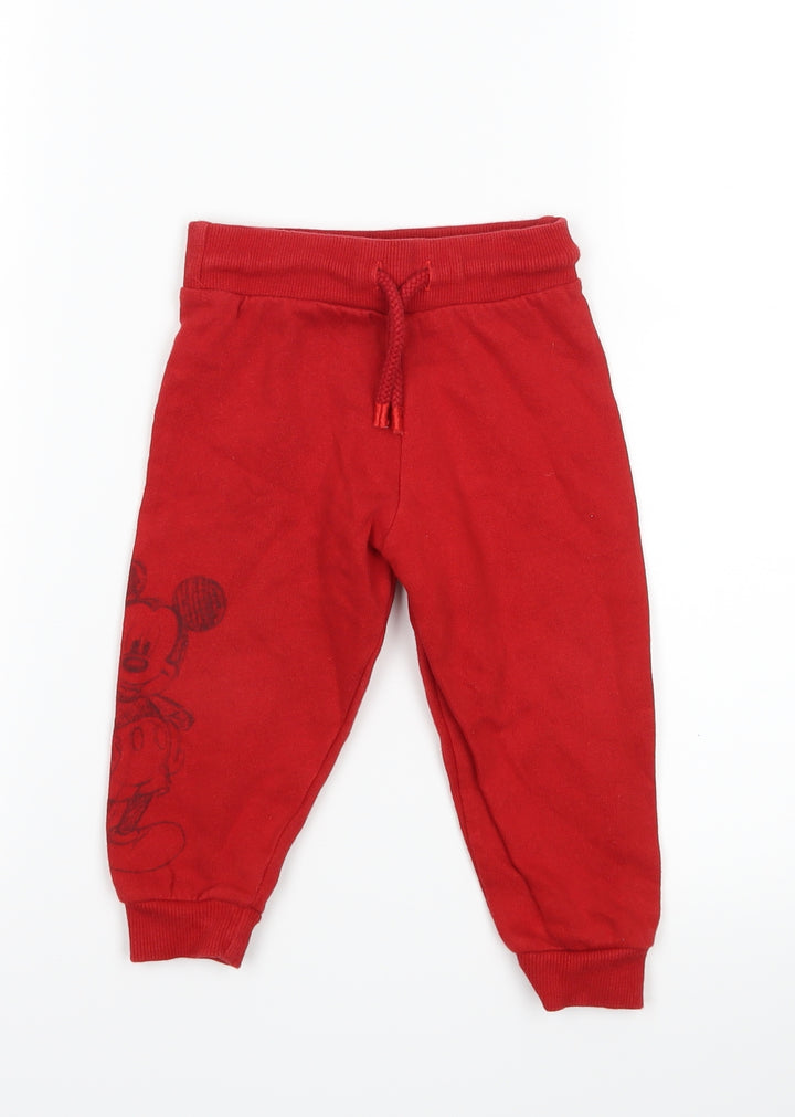 F&F Boys Red Jogger Trousers Size 12-18 Months - Disney Mickey Mouse