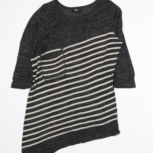 Marks and Spencer Womens Grey Striped Knit Pullover Jumper Size 14