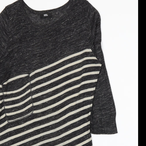 Marks and Spencer Womens Grey Striped Knit Pullover Jumper Size 14