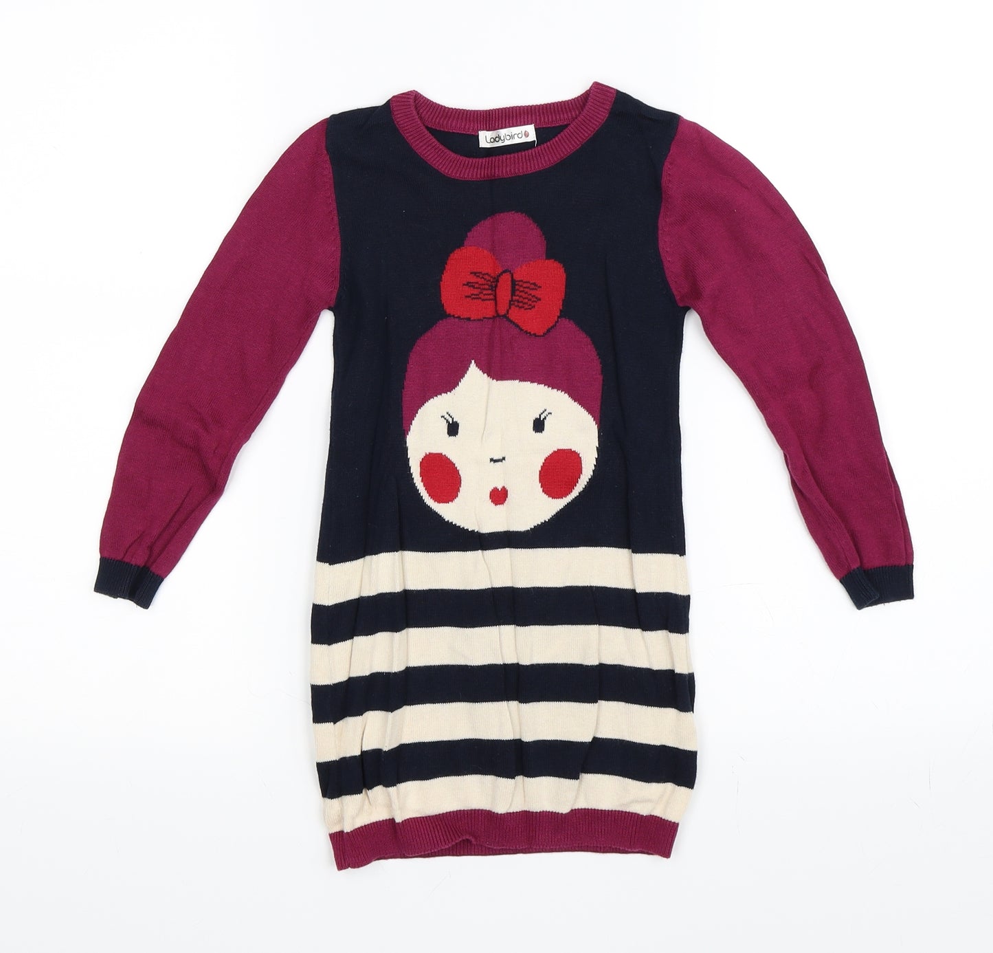 Ladybird Girls Purple Striped  Jumper Dress  Size 3-4 Years