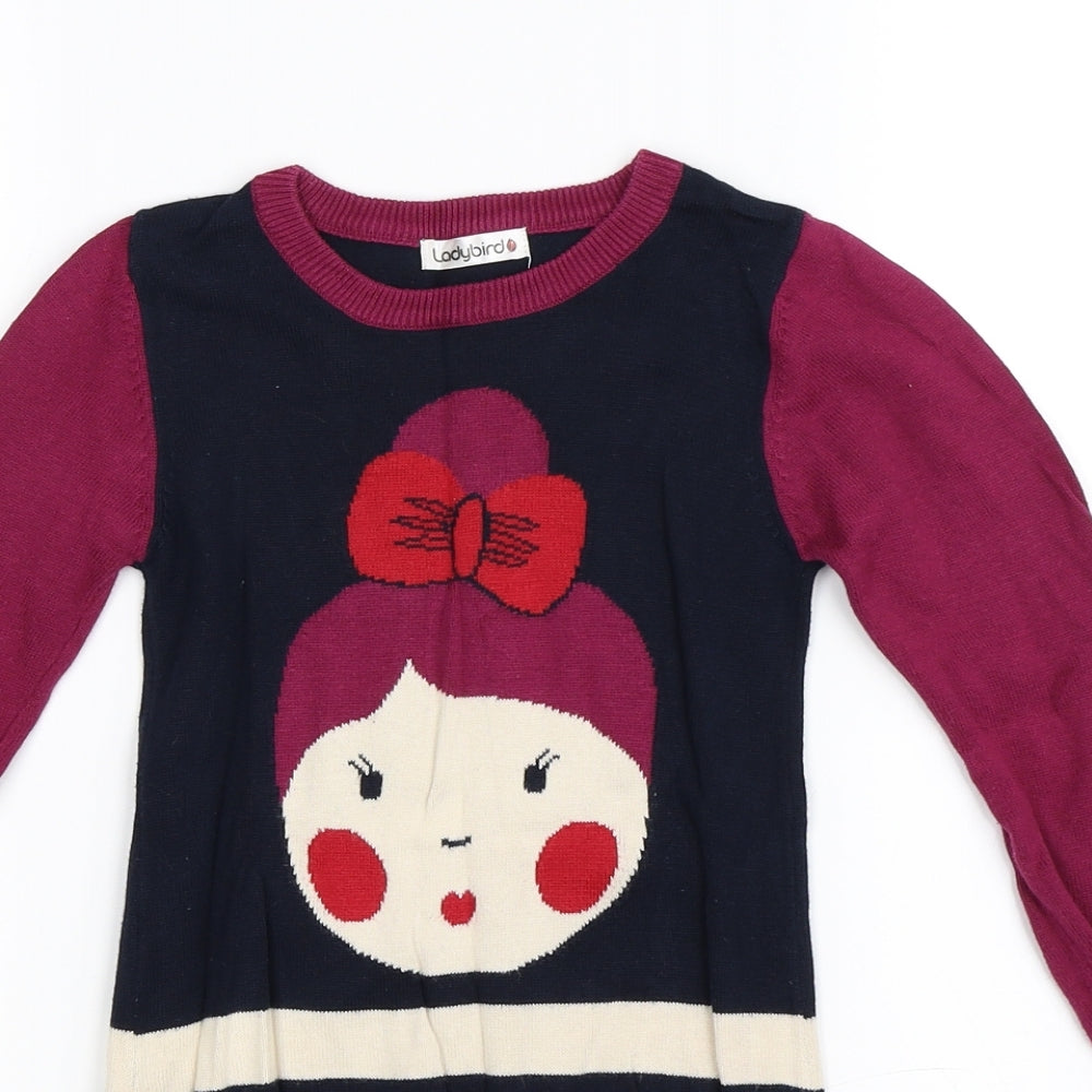 Ladybird Girls Purple Striped  Jumper Dress  Size 3-4 Years