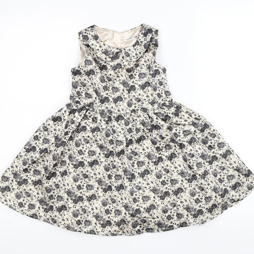 Ladybird Girls Gold Floral  Skater Dress  Size 3-4 Years