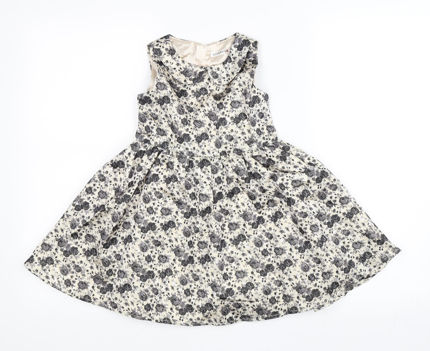 Ladybird Girls Gold Floral  Skater Dress  Size 3-4 Years