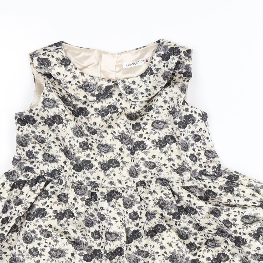 Ladybird Girls Gold Floral  Skater Dress  Size 3-4 Years