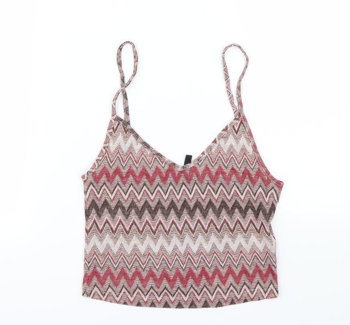 Stradivarius Womens Multicoloured Geometric  Basic Tank Size S