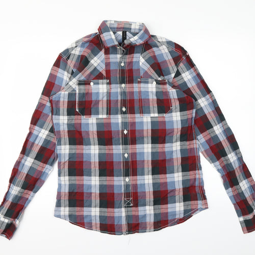Crafted Mens Red Plaid   Button-Up Size M