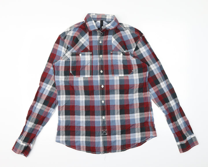 Crafted Mens Red Plaid   Button-Up Size M
