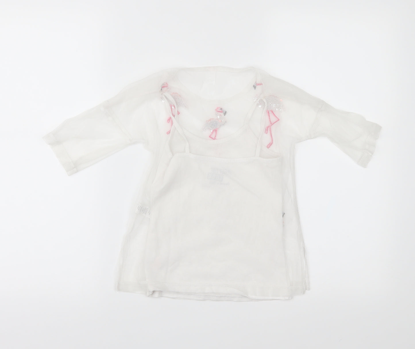 (+)People Girls White  Mesh Basic Blouse Size 7-8 Years  - Flamingos