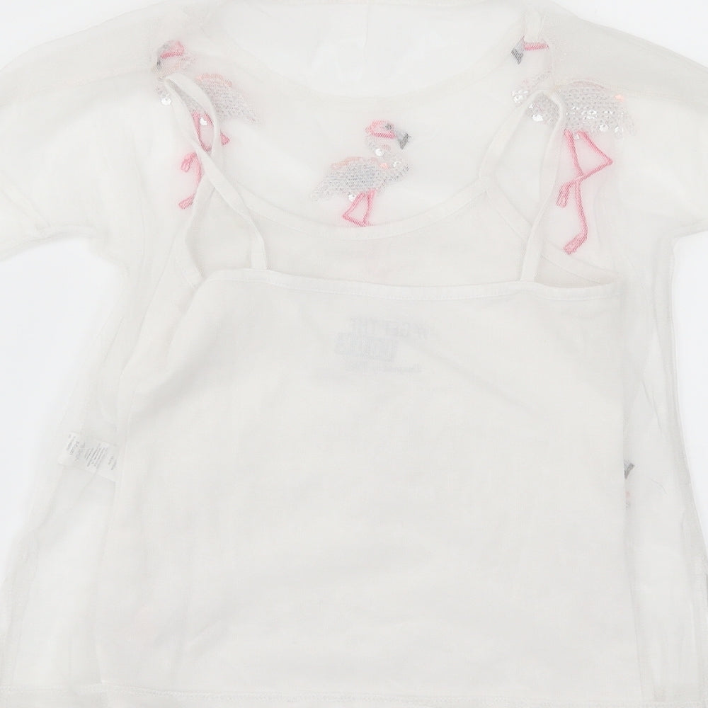(+)People Girls White  Mesh Basic Blouse Size 7-8 Years  - Flamingos