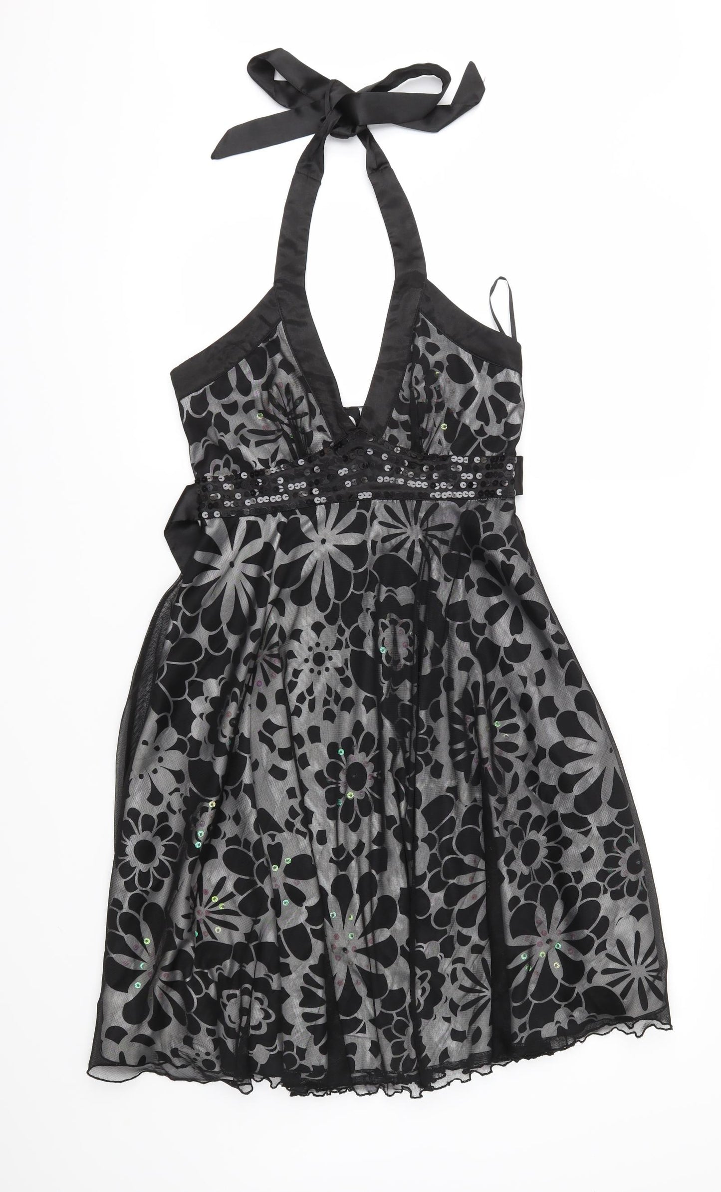 Bay Womens Black Floral Mesh Fit & Flare  Size 10