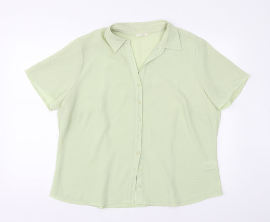 Front view of Marks & Spencer women’s green basic button-up, size UK 20
