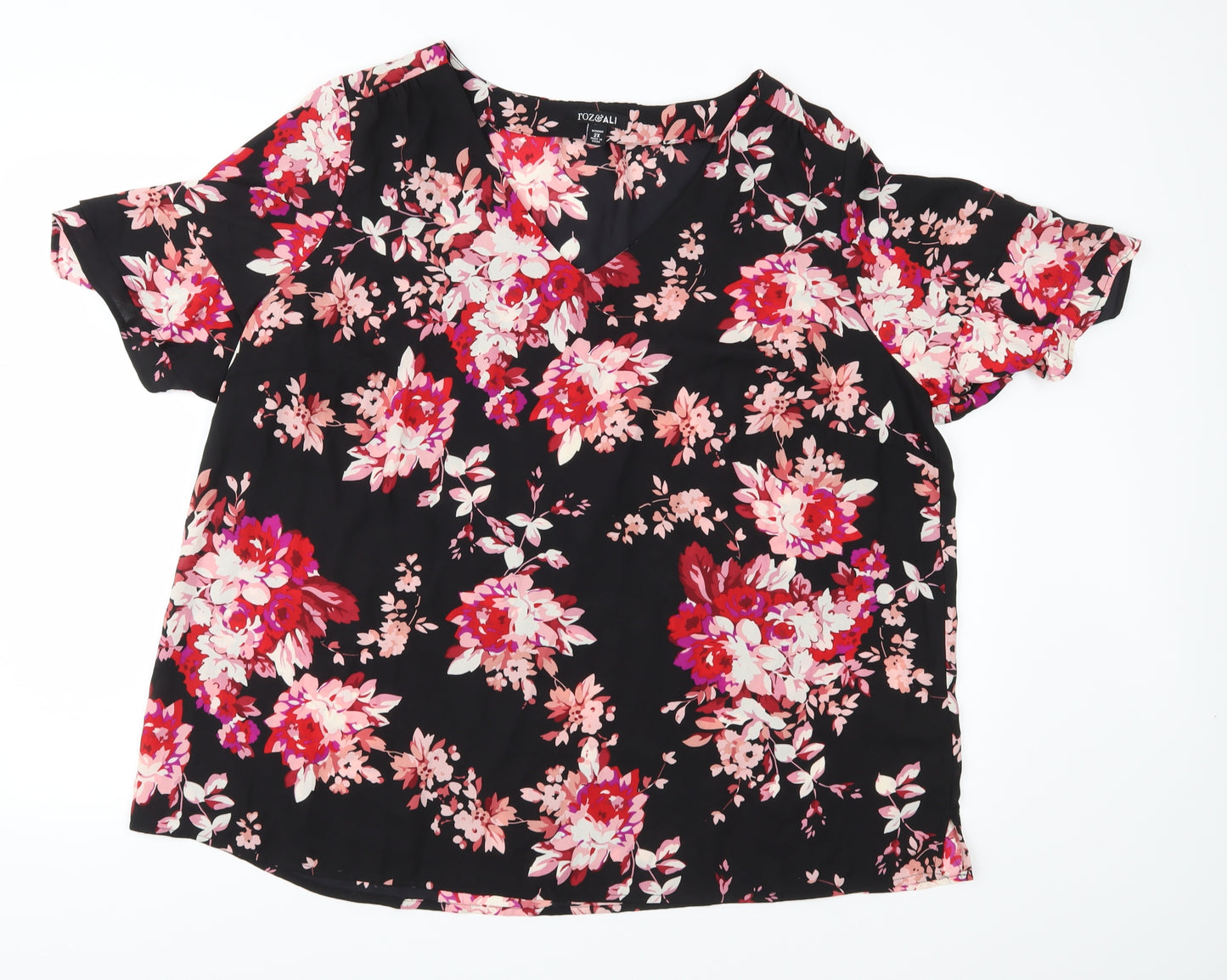 Roz & Ali Womens Black Floral  Basic Blouse Size 2XL