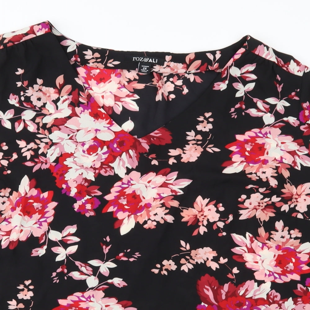 Roz & Ali Womens Black Floral  Basic Blouse Size 2XL
