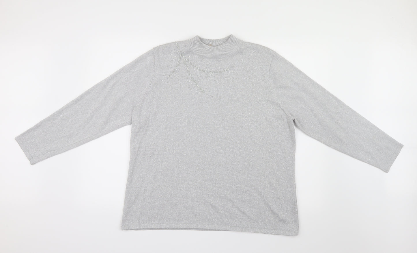 Bm collection Womens Grey Geometric Knit Pullover Jumper Size L