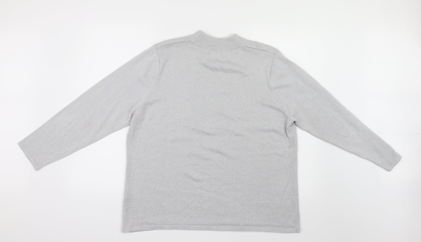 Bm collection Womens Grey Geometric Knit Pullover Jumper Size L