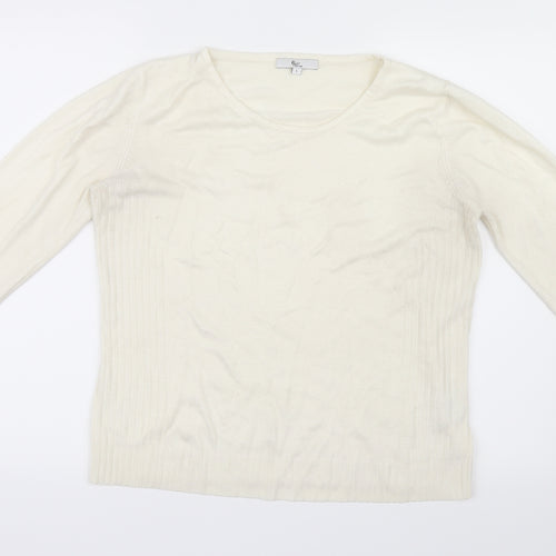 Kliss Womens White  Knit Pullover Jumper Size L