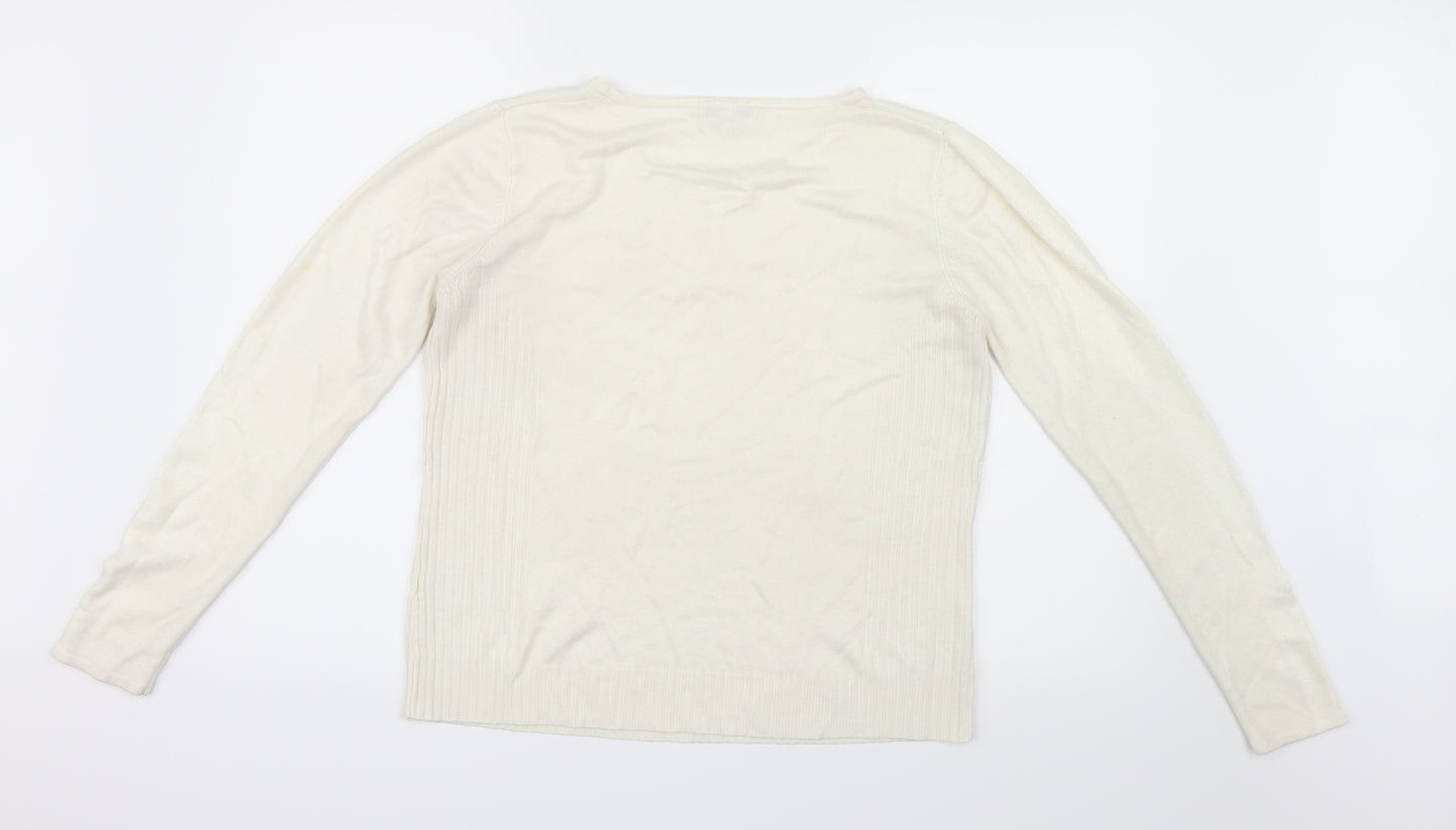 Kliss Womens White  Knit Pullover Jumper Size L