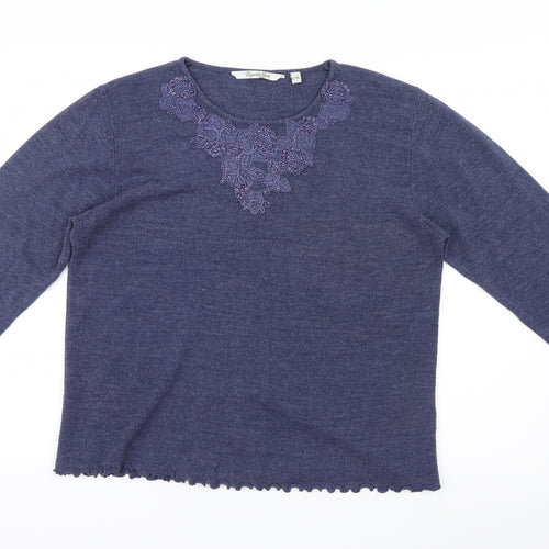 Elizabeth Scott  Womens Blue Geometric Knit Pullover Jumper Size L