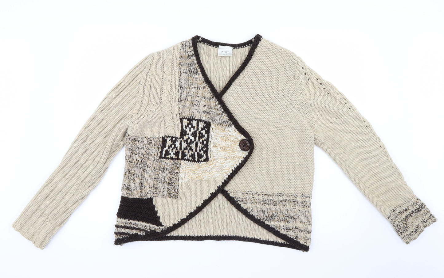 NEXT Womens Beige Geometric Knit Cardigan Jumper Size 16