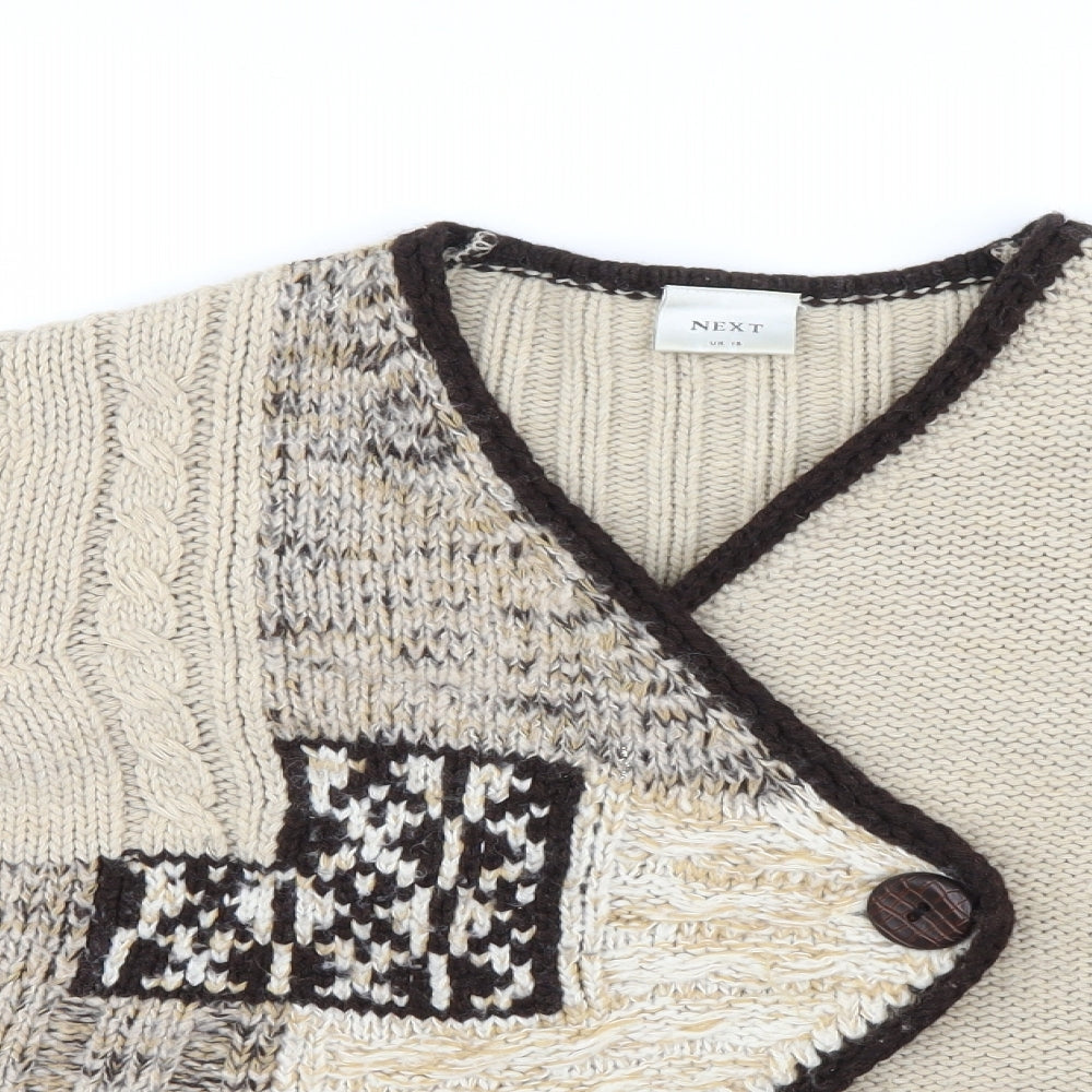 NEXT Womens Beige Geometric Knit Cardigan Jumper Size 16