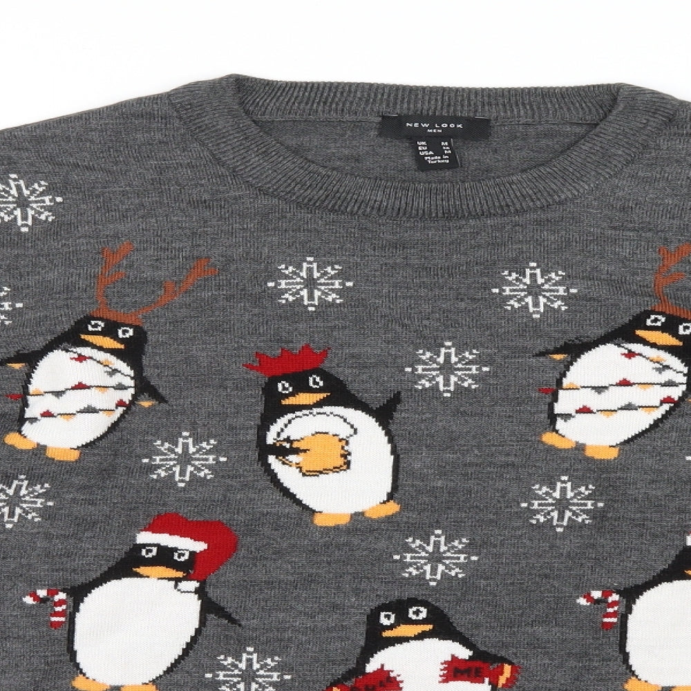 New Look Men Mens Grey Geometric Knit Pullover Jumper Size M  - Christmas
