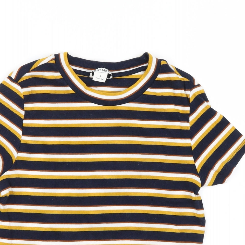 MONKL Womens Blue Striped  Basic T-Shirt Size S