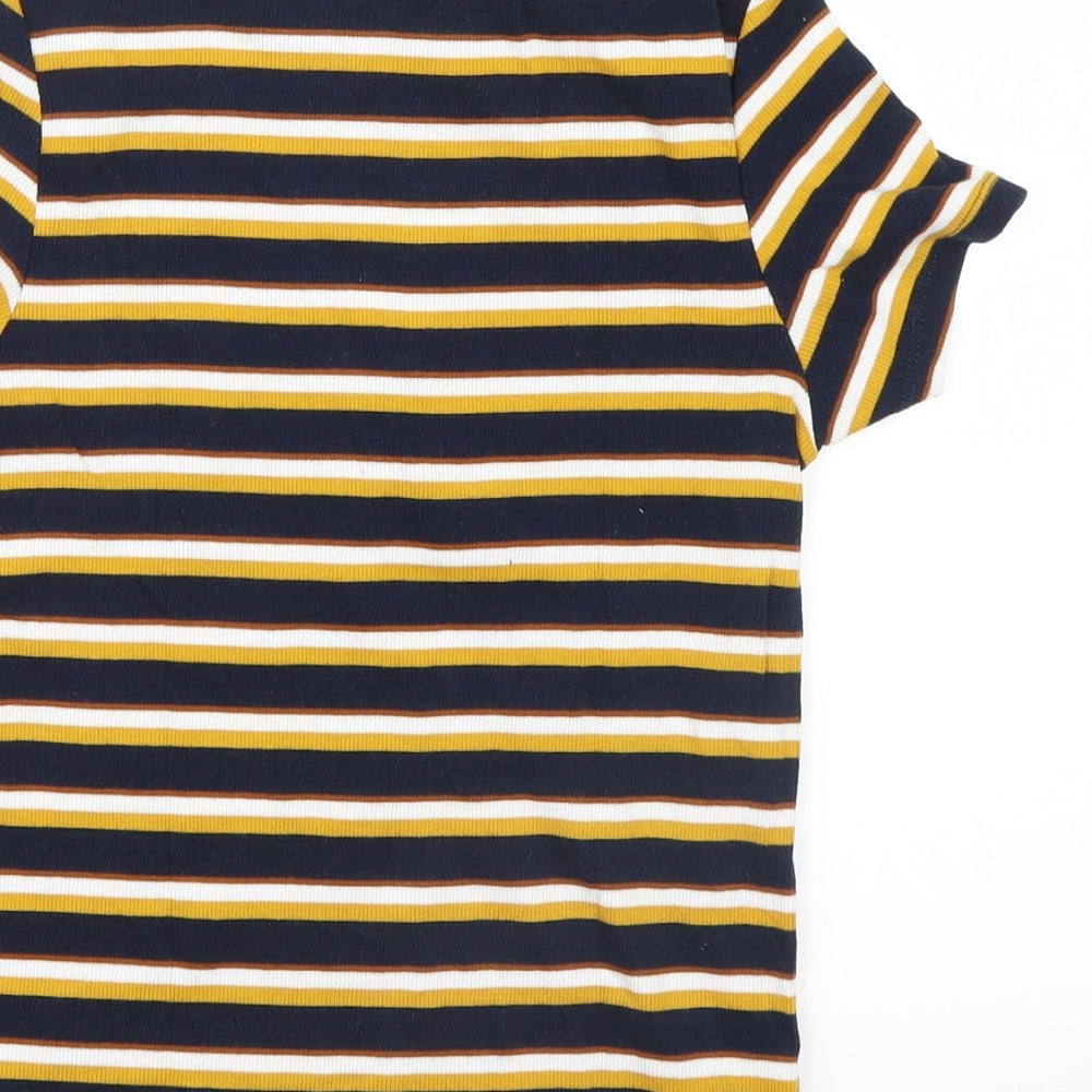 MONKL Womens Blue Striped  Basic T-Shirt Size S