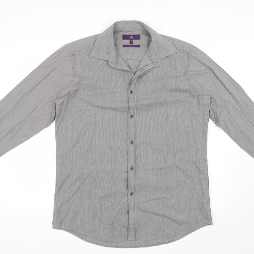NEXT Mens Grey Striped   Button-Up Size 16  - Tailored fit
