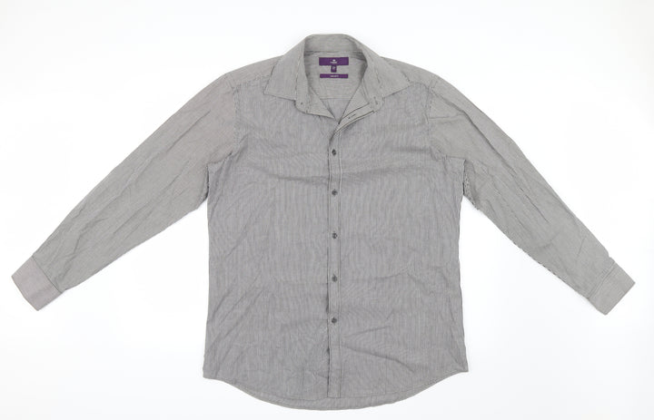 NEXT Mens Grey Striped   Button-Up Size 16  - Tailored fit