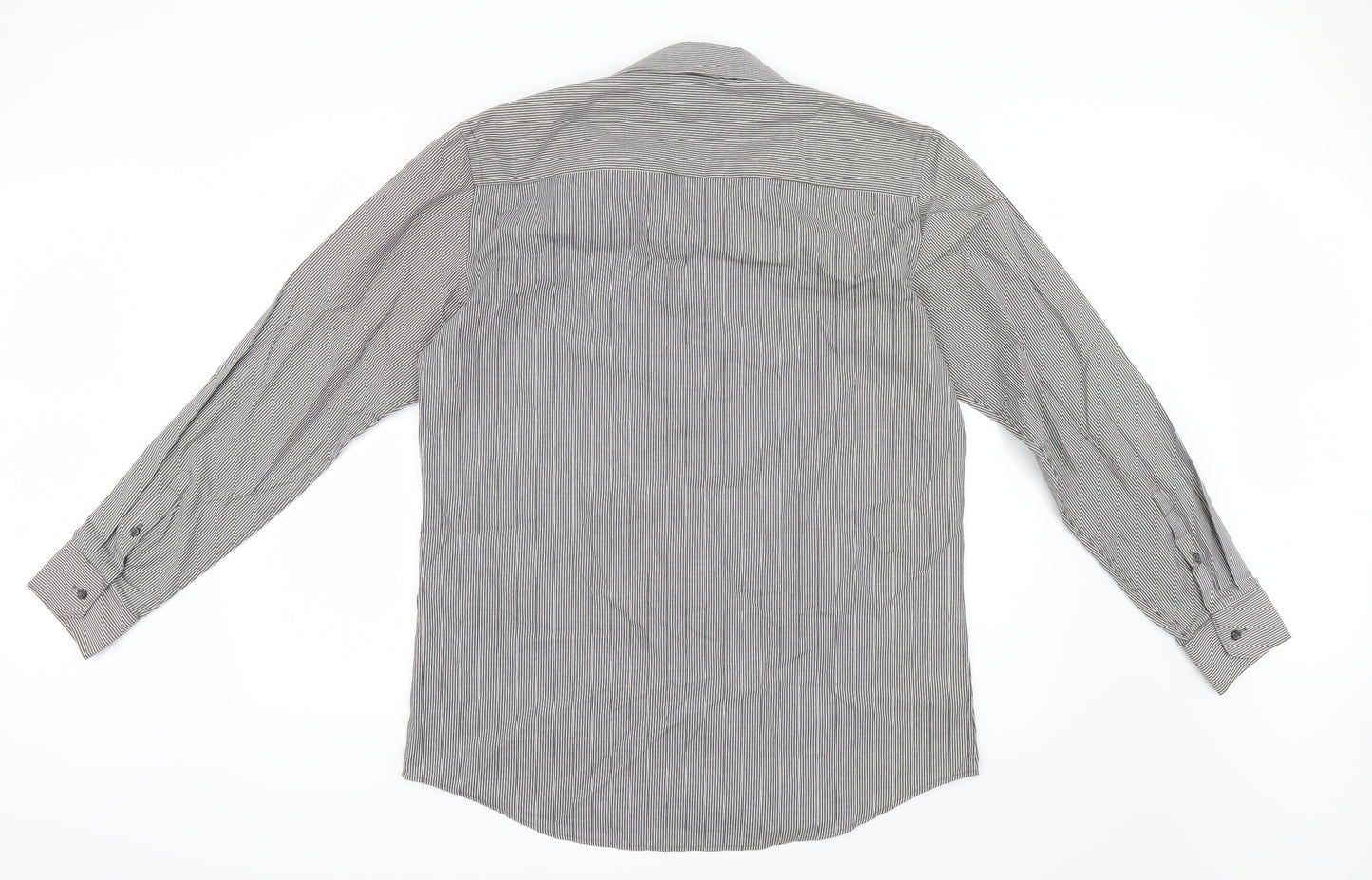 NEXT Mens Grey Striped   Button-Up Size 16  - Tailored fit