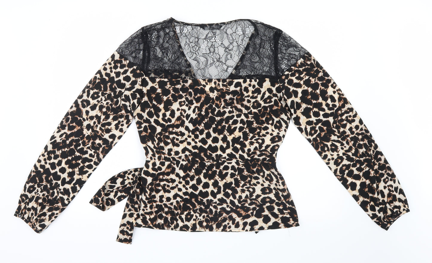 NEXT Womens Brown Animal Print  Wrap Blouse Size 12  - Lace detail