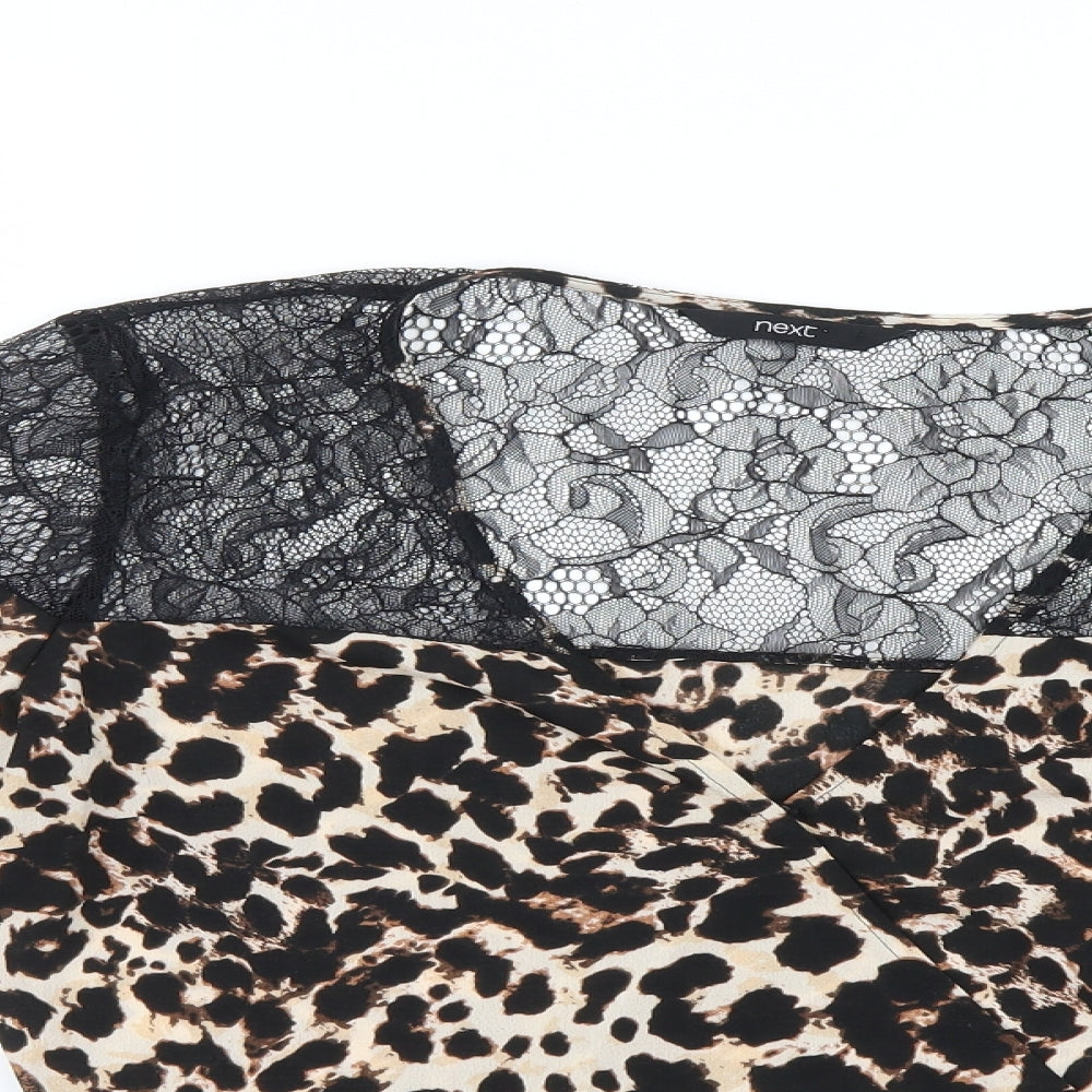 NEXT Womens Brown Animal Print  Wrap Blouse Size 12  - Lace detail