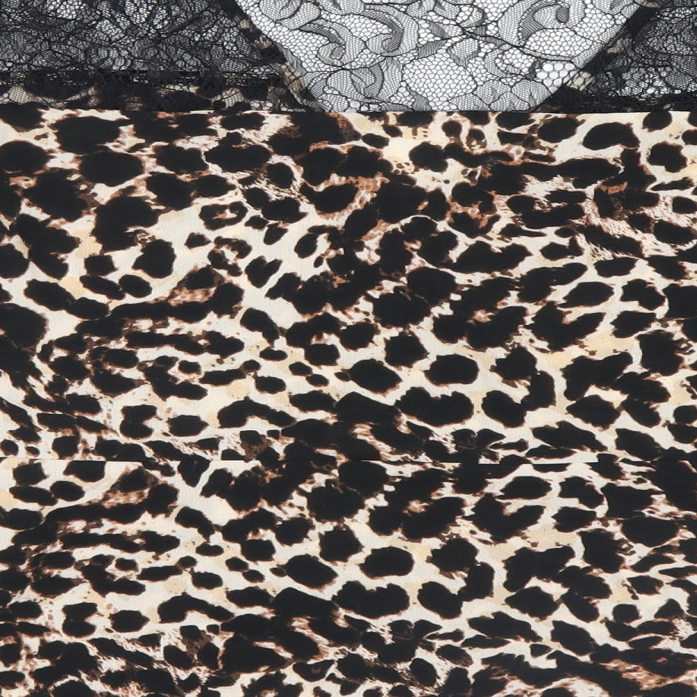 NEXT Womens Brown Animal Print  Wrap Blouse Size 12  - Lace detail