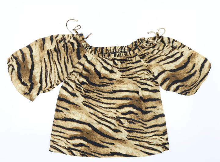 F&F Womens Black Animal Print Basic Blouse Size 14