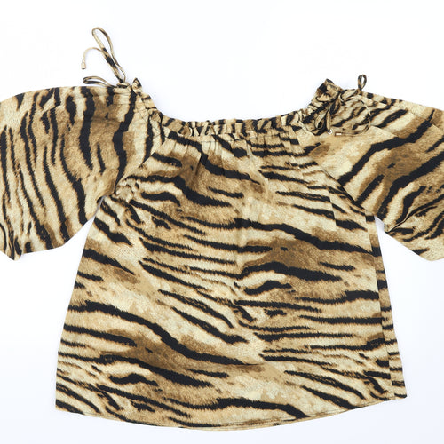 F&F Womens Black Animal Print  Basic Blouse Size 14
