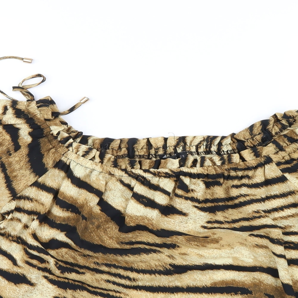 F&F Womens Black Animal Print  Basic Blouse Size 14