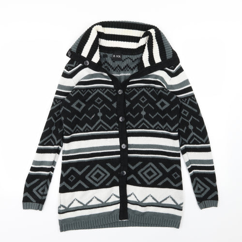 B You Womens Grey Striped Knit Cardigan Jumper Size 8