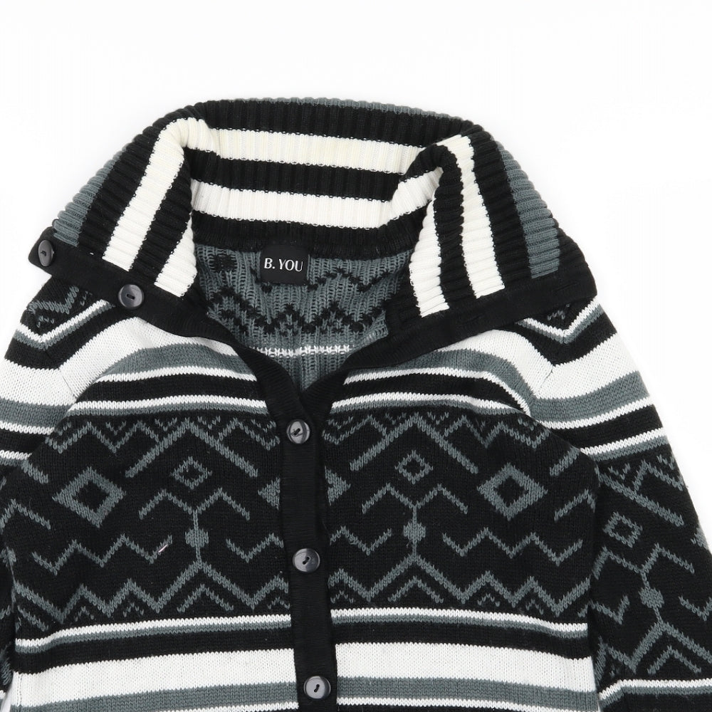 B You Womens Grey Striped Knit Cardigan Jumper Size 8