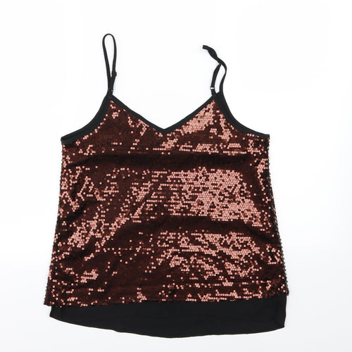 Dorothy Perkins Womens Brown  Chiffon Camisole Blouse Size 8  - Sequin