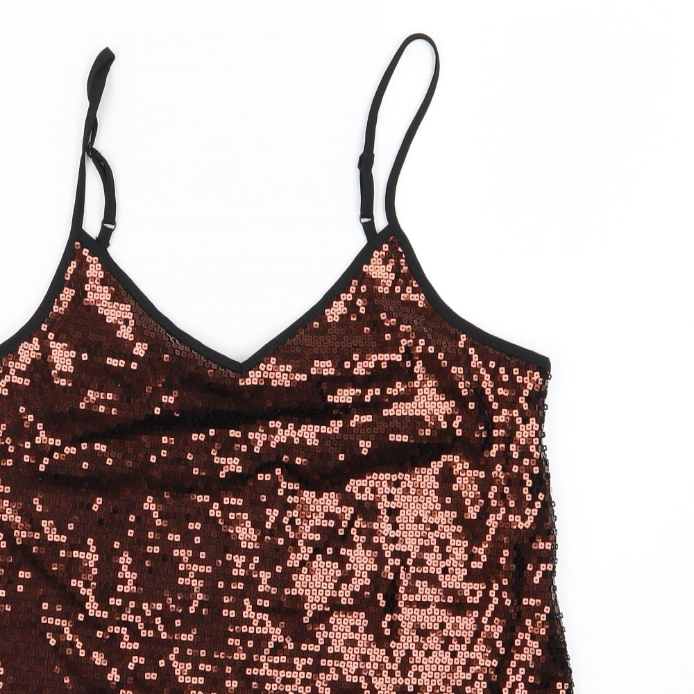 Dorothy Perkins Womens Brown  Chiffon Camisole Blouse Size 8  - Sequin