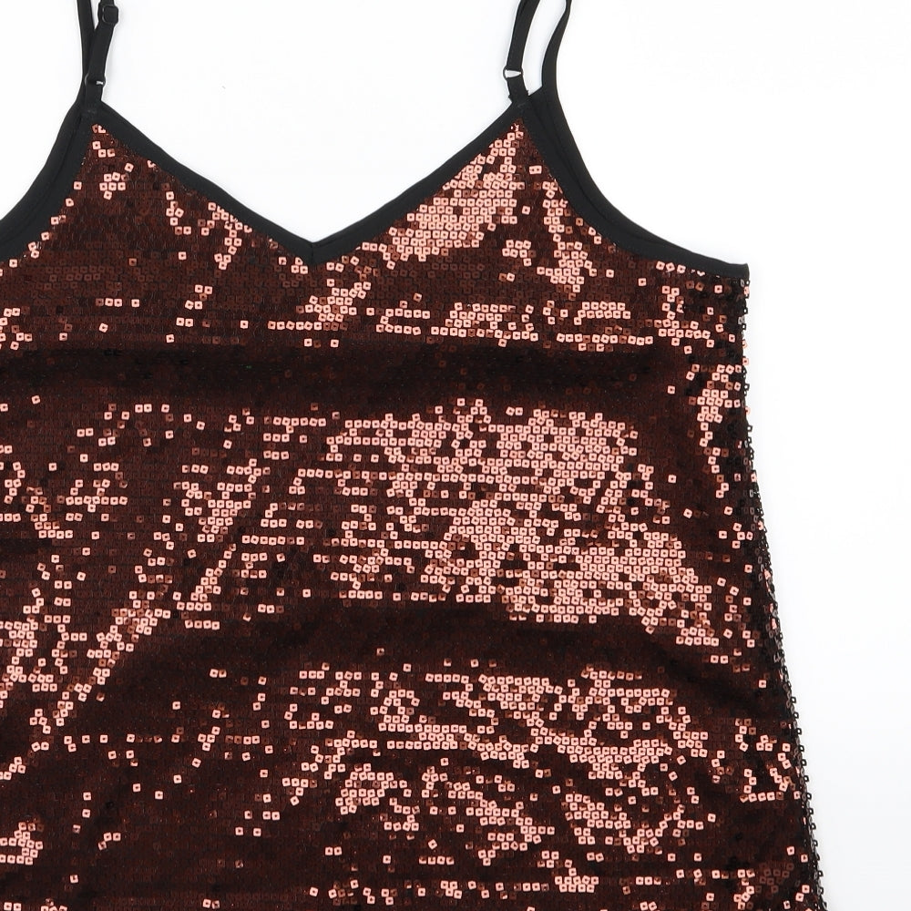 Dorothy Perkins Womens Brown  Chiffon Camisole Blouse Size 8  - Sequin