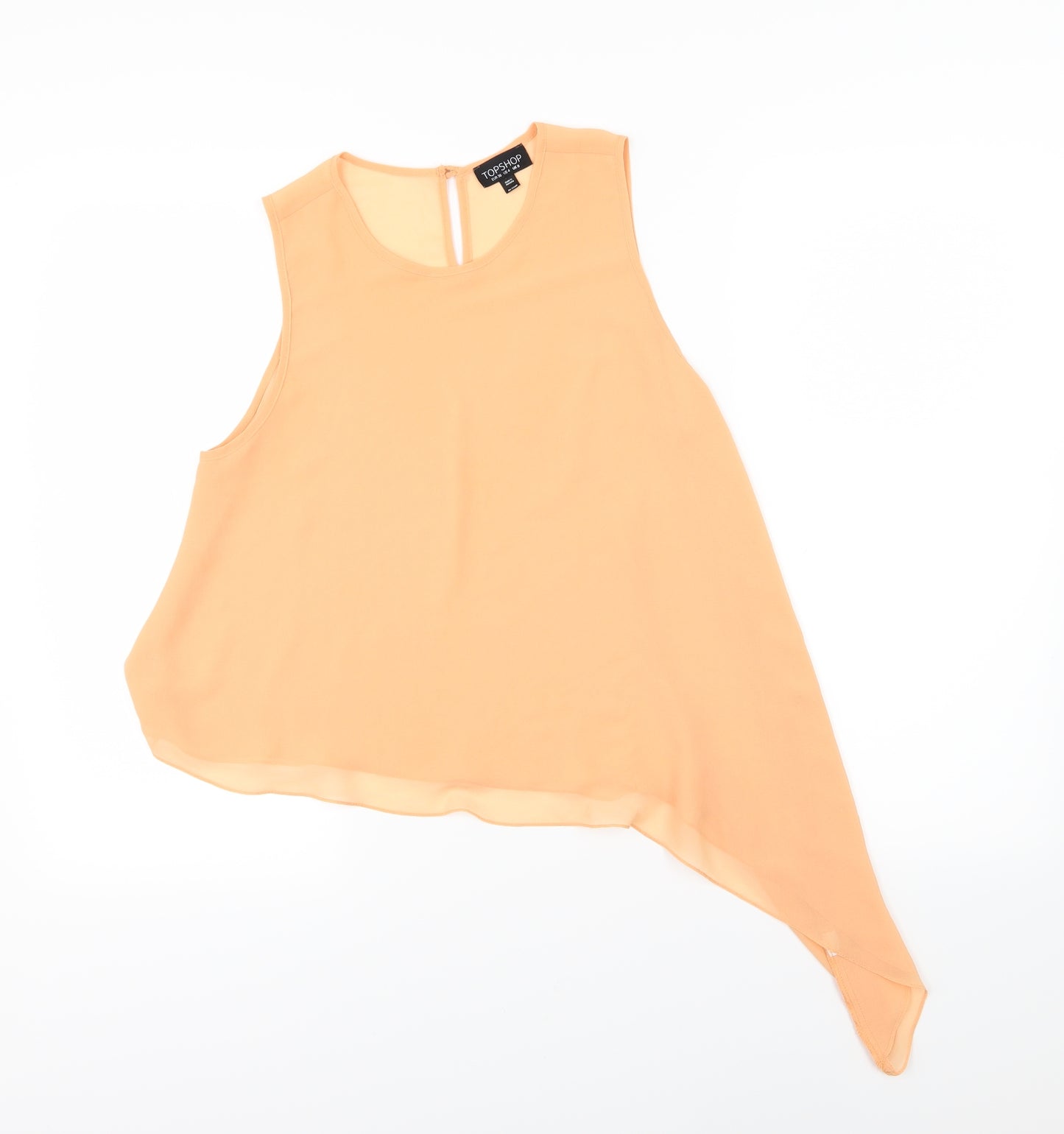 Topshop Womens Orange  Chiffon Basic Blouse Size 8  - Aysemmetrical Hem